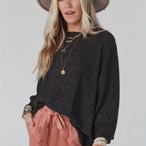 Three Bird Nest Charcoal Gray Knit Top